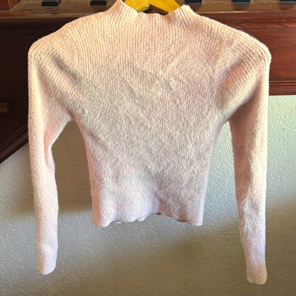 SHEIN Womens XS Blush Pink Fuzzy Long Sleeve Cozy Soft Casual Sweater Top Blouse